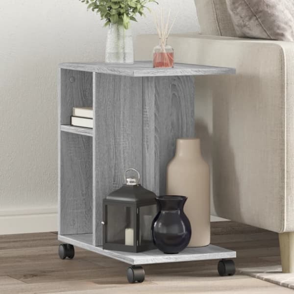 vidaXL sidebord med hjul 50x30x55 cm konstrueret træ grå sonoma-eg