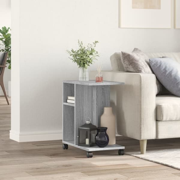 vidaXL sidebord med hjul 50x30x55 cm konstrueret træ grå sonoma-eg