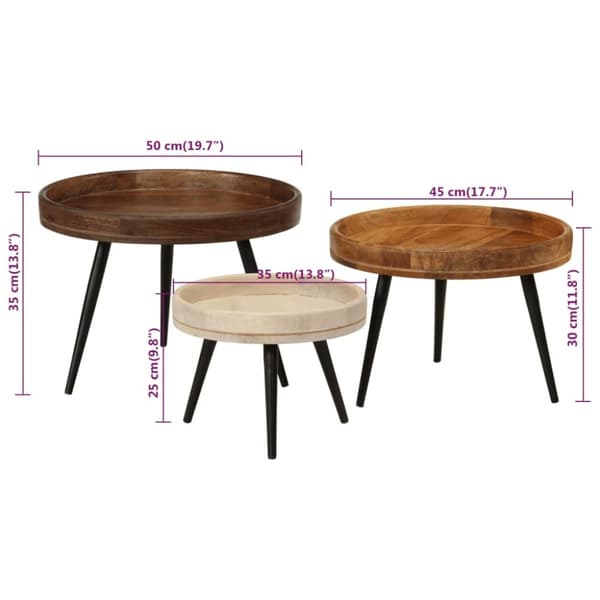 vidaXL Runde salongbord 3 stk heltre mango