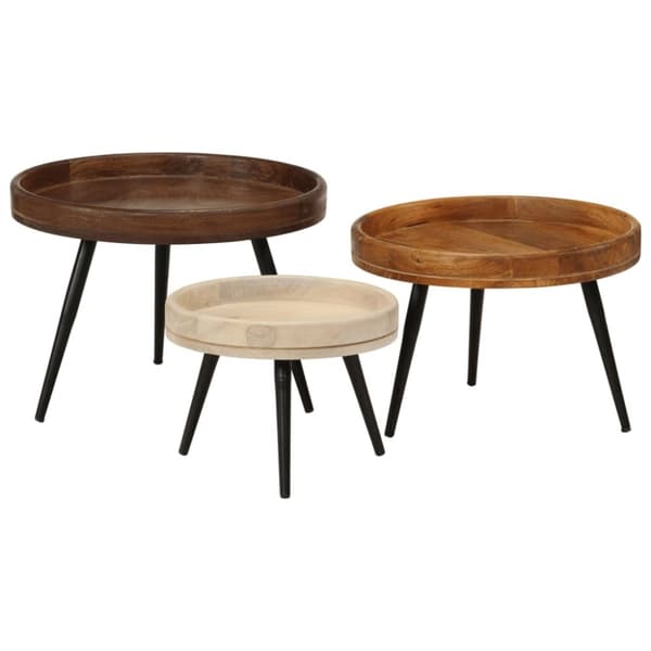 vidaXL Runde salongbord 3 stk heltre mango