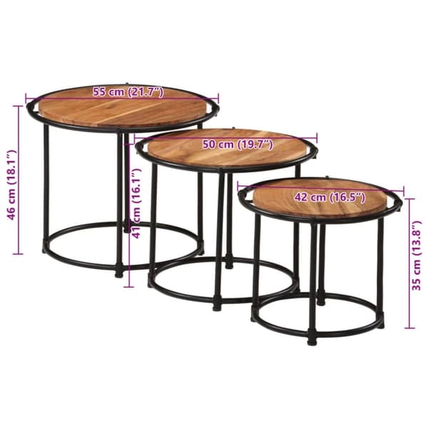 vidaXL Stablebord 3 stk heltre akasie