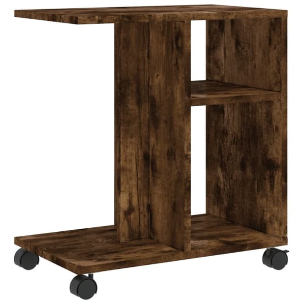 vidaXL sidebord med hjul 50x30x55 cm konstrueret træ røget egetræ