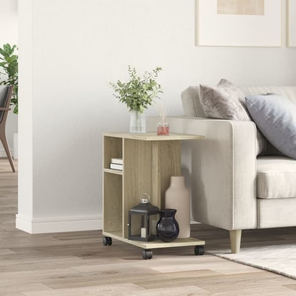 vidaXL sidebord med hjul 50x30x55 cm konstrueret træ sonoma-eg