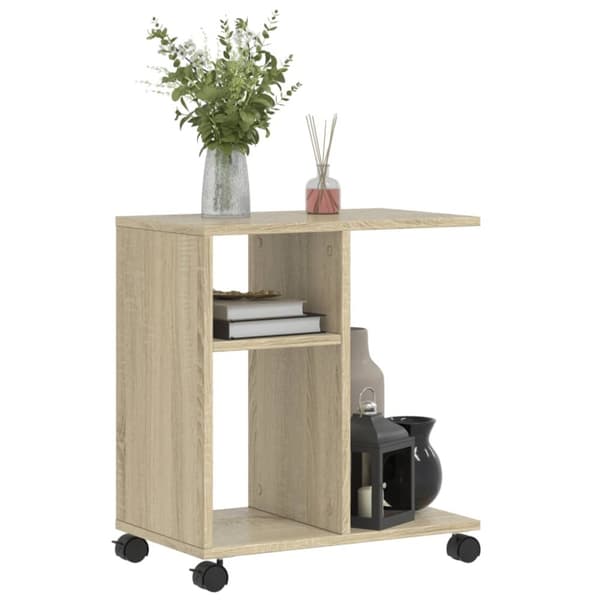 vidaXL sidebord med hjul 50x30x55 cm konstrueret træ sonoma-eg