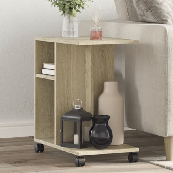 vidaXL sidebord med hjul 50x30x55 cm konstrueret træ sonoma-eg