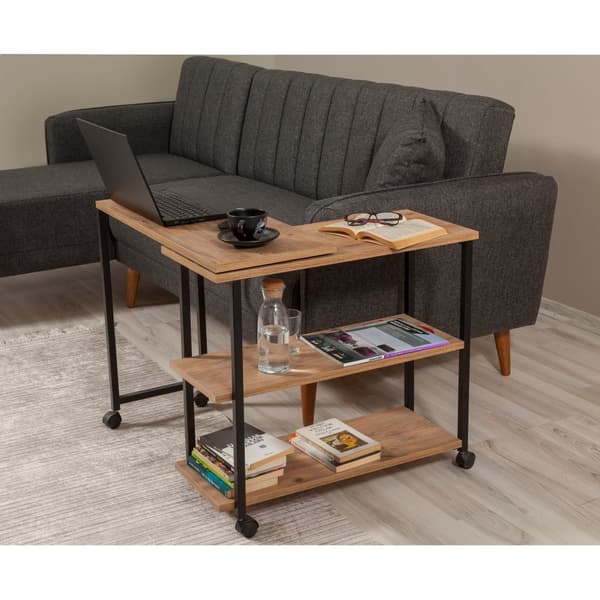 Chic Home Melina 2-osainen sivupöytä renkailla 70x34xK63 cm,ruskea/musta
