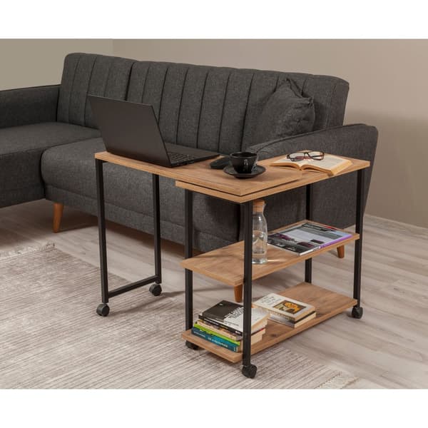 Chic Home Melina 2-osainen sivupöytä renkailla 70x34xK63 cm,ruskea/musta