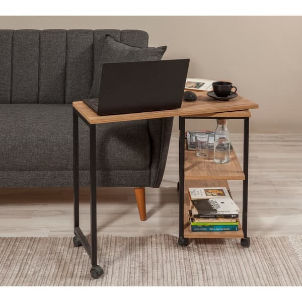 Chic Home Melina 2-osainen sivupöytä renkailla 70x34xK63 cm,ruskea/musta