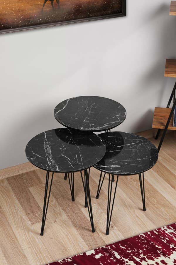 Chic Home Sirkka apupöydät H38xK45-55 cm 3kpl, musta