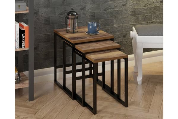 Chic Home Saul apupöydät, 3 osaa, ruskea/musta