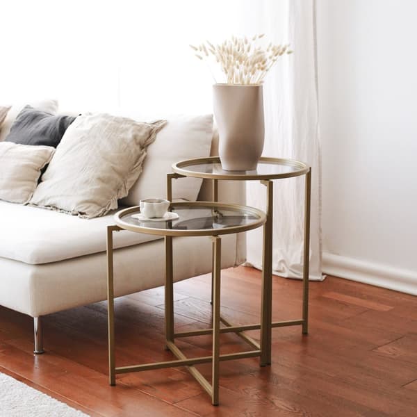 Chic Home Signe sivupöydät H50xK50/60 cm 2 kpl, kulta/savu