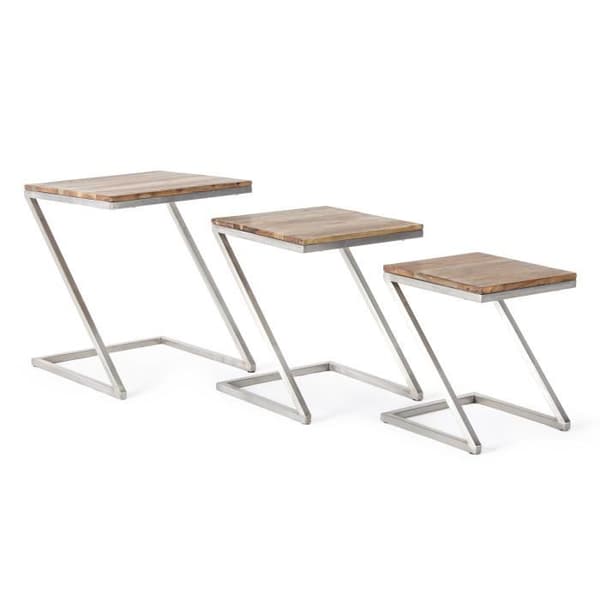 Set med 3 sidobord 35, 40 och 45 cm i brun akacia - SMUK