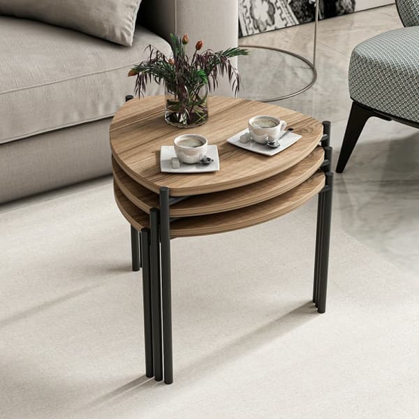 Chic Home Lennu sivupöydät 35/40/45 cm 3 kpl, ruskea/musta
