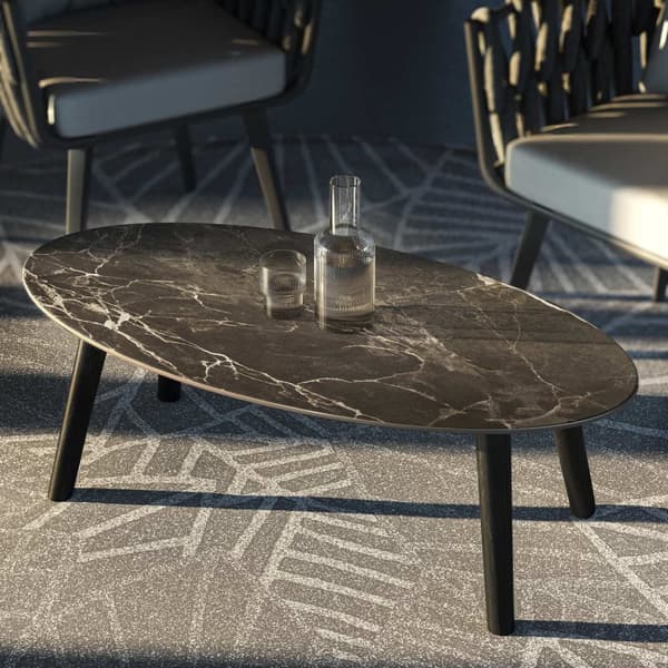 Ovalt Soffbord Acerra, marmorlook 100x50x34,5 cm - svart