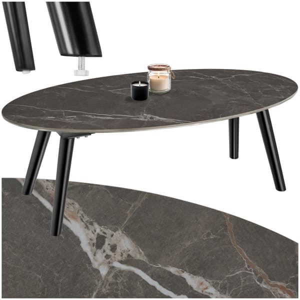 Ovalt Soffbord Acerra, marmorlook 100x50x34,5 cm - svart