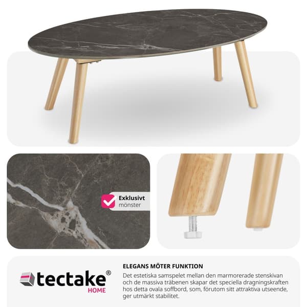 Ovalt Soffbord Acerra, marmorlook 100x50x34,5 cm - natur