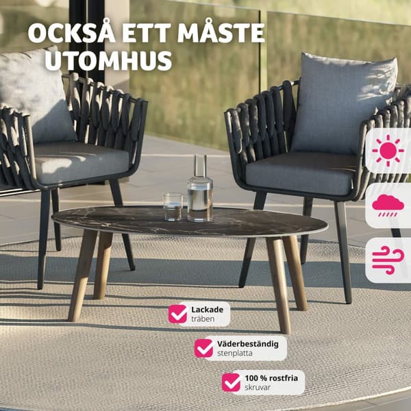 Ovalt Soffbord Acerra, marmorlook 100x50x34,5 cm - natur