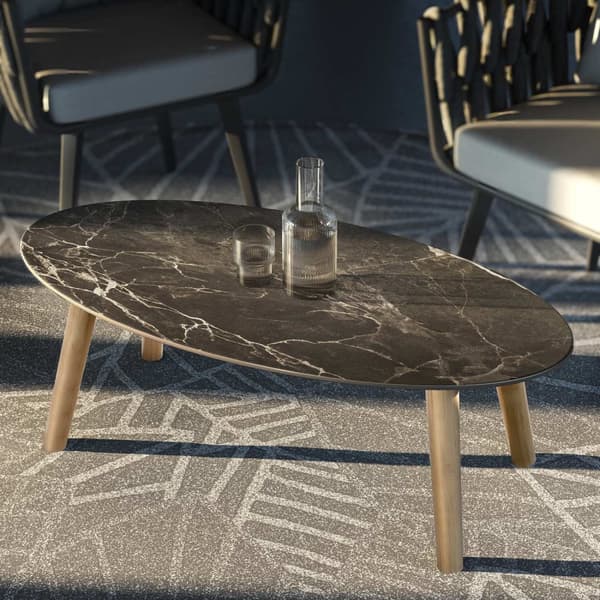 Ovalt Soffbord Acerra, marmorlook 100x50x34,5 cm - natur
