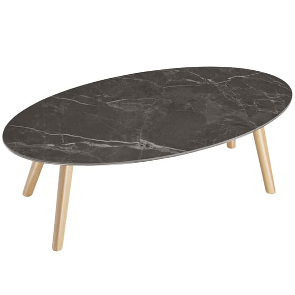 Ovalt sofabord Acerra, marmorlook 100x50x34,5 cm - natur