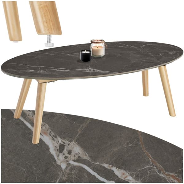 Ovalt sofabord Acerra, marmorlook 100x50x34,5 cm - natur