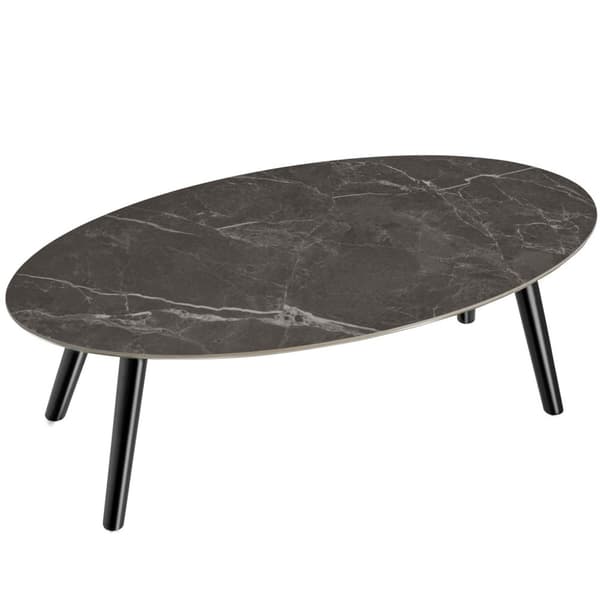 Ovalt sofabord Acerra, marmorlook 100x50x34,5 cm - sort