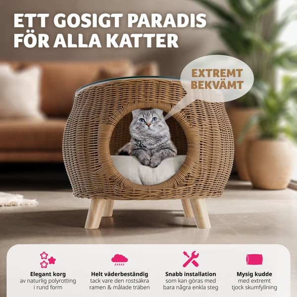 Rottingsoffbord Tivoli med husdjursbädd, 75 kg lastkapacitet - natur