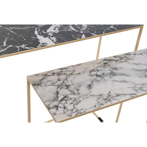 2-bordsset DKD Home Decor Vit Svart Gyllene 100 x 28 x 80 cm