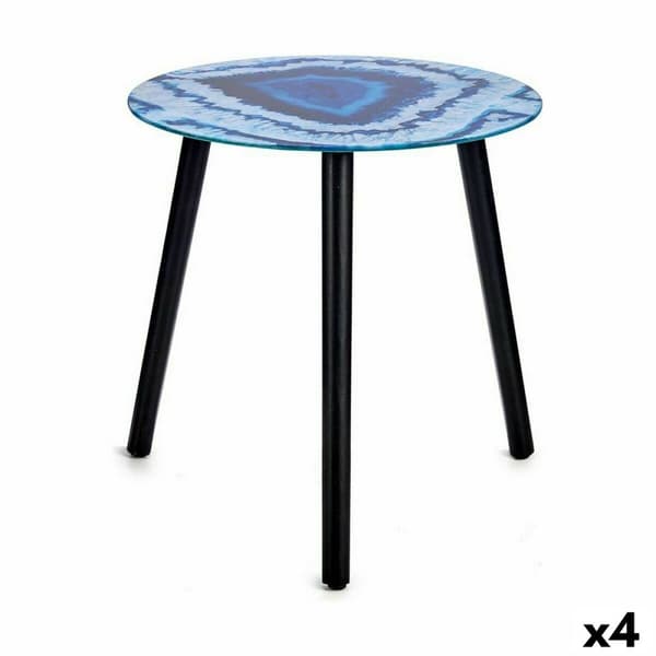 Sidobord Marmor Blå Svart Glas 40 x 41,5 x 40 cm (4 antal)
