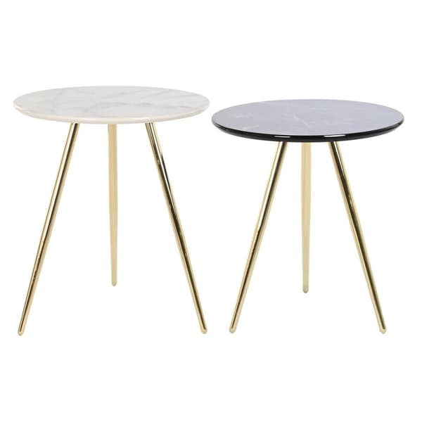 Sæt med 2 borde DKD Home Decor Hvid Sort Gylden 46 x 46 x 45 cm