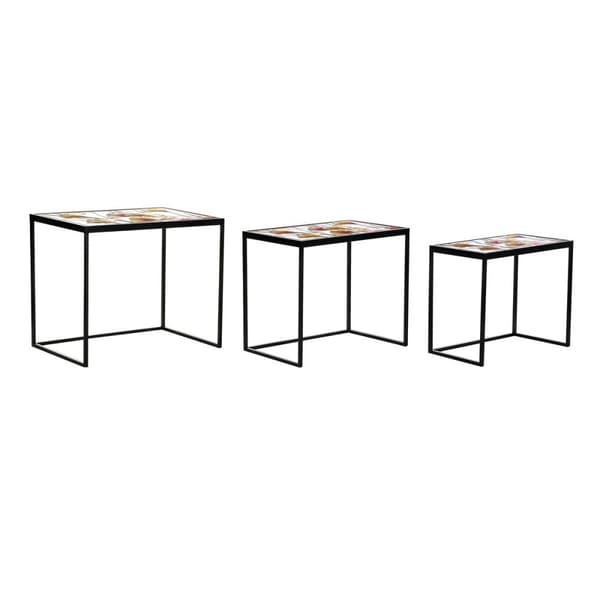 Sæt med 3 borde DKD Home Decor Gul Sort Pink Gylden 60 x 40 x 50 cm