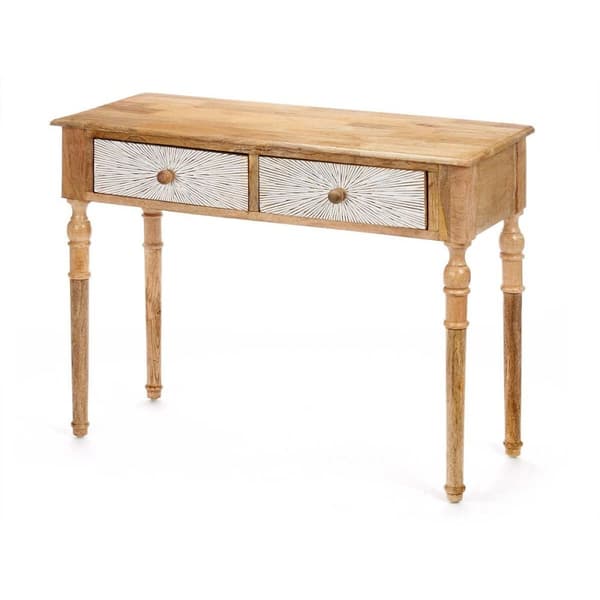 Entrebord med 2 skuffer Gift Decor 35 Hvid Brun 98 x 77 x 42 cm Striber