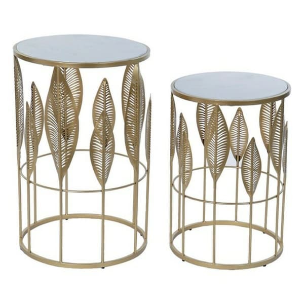 Sidebord DKD Home Decor Gyllen Metall Marmor 42 x 42 x 65,5 cm