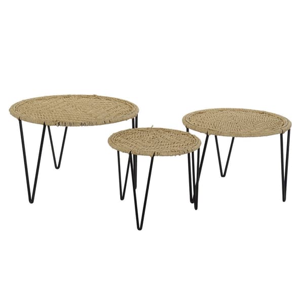 Sett med 3 bord DKD Home Decor Brun Svart Naturell 62 x 62 x 40 cm 62 x 62 x 40,5 cm