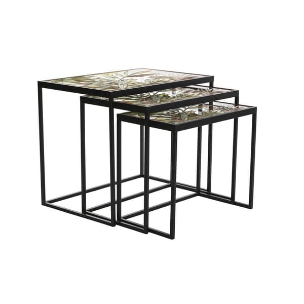 Set of 3 tables DKD Home Decor Musta Vihreä Kullattu 60 x 40 x 50 cm