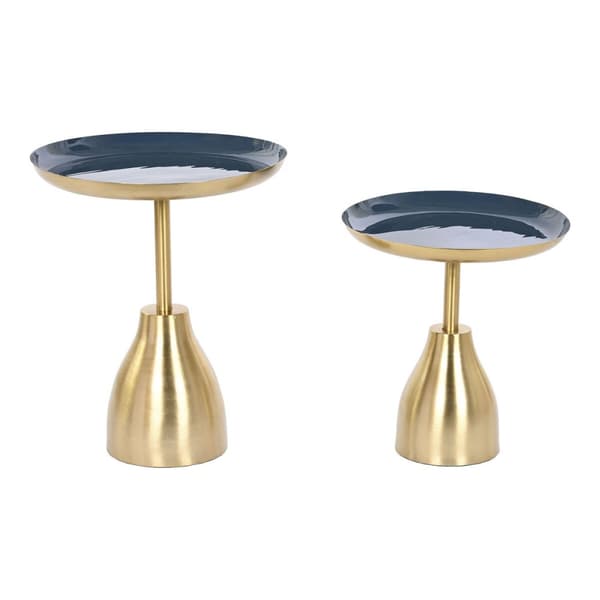 Set of 2 tables Home ESPRIT Sininen Kullattu 40,5 x 40,5 x 48 cm
