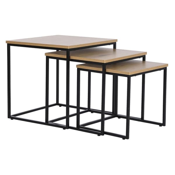 3-bordsset DKD Home Decor Svart Metall 45 x 45 x 45 cm Trä MDF