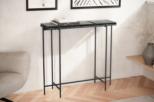 Rootz Modern Console Bord - Entrébord - Sofabord - Glasplade - Metalstel - Håndlavet - 90cm x 29cm x 85cm