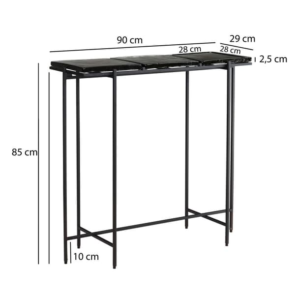 Rootz Modern Console Bord - Entrébord - Sofabord - Glasplade - Metalstel - Håndlavet - 90cm x 29cm x 85cm