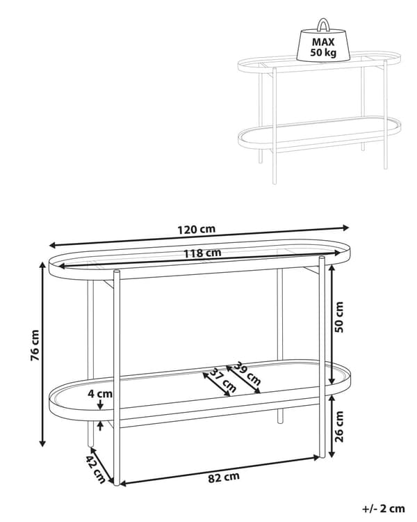 Konsolbord Sort med glasplade Lyst træ Metalramme Hylde Wienerflette Moderne Stil