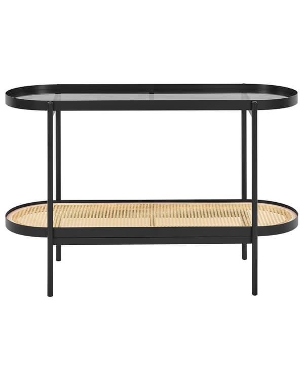 Konsolbord Sort med glasplade Lyst træ Metalramme Hylde Wienerflette Moderne Stil
