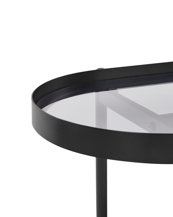 Konsolbord Sort med glasplade Lyst træ Metalramme Hylde Wienerflette Moderne Stil