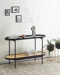 Miniatyrbillede 2 af 7: Konsolbord Sort med glasplade Lyst træ Metalramme Hylde Wienerflette Moderne Stil