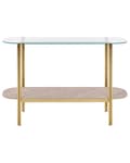 Miniatyrbillede 4 af 6: Konsolbord Guld med glasplade Lyst træ og metalramme Hylde Moderne design
