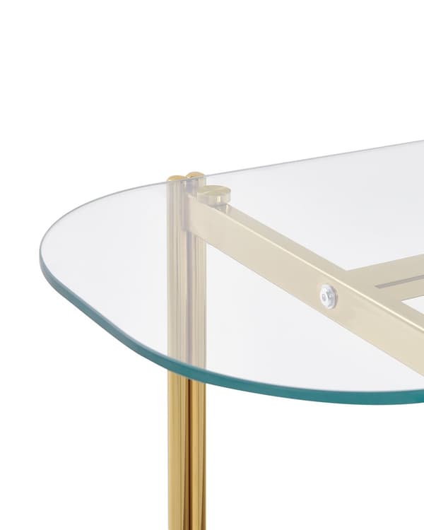 Konsolbord Guld med glasplade Lyst træ og metalramme Hylde Moderne design
