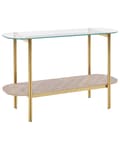 Miniatyrbillede 1 af 6: Konsolbord Guld med glasplade Lyst træ og metalramme Hylde Moderne design
