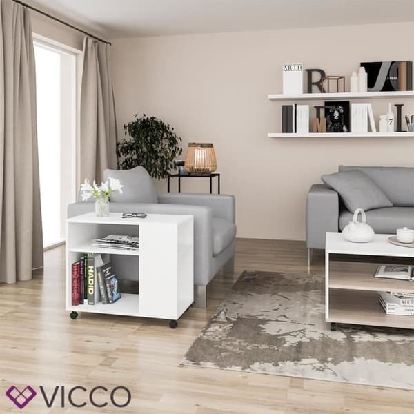 VICCO ROLLI sidobord, soffbord, hjul, vit, vardagsrumsbord, vardagsrum, bord
