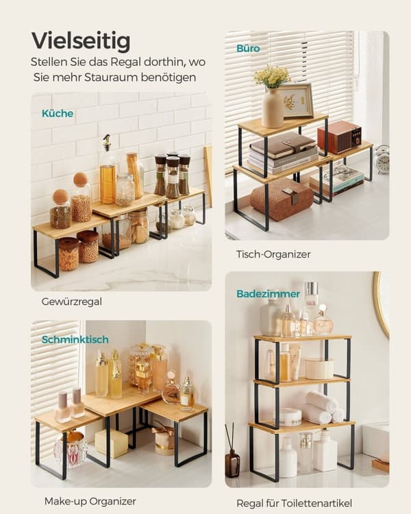 Rootz 3-lags krydderihyldesæt - Metal Bambus Organizer - Vægmonterede hylder - 19 cm x 35 cm x 18 cm - 15 cm x 33 cm x 16 cm, 2,1 kg, 7,5 kg Kapacitet