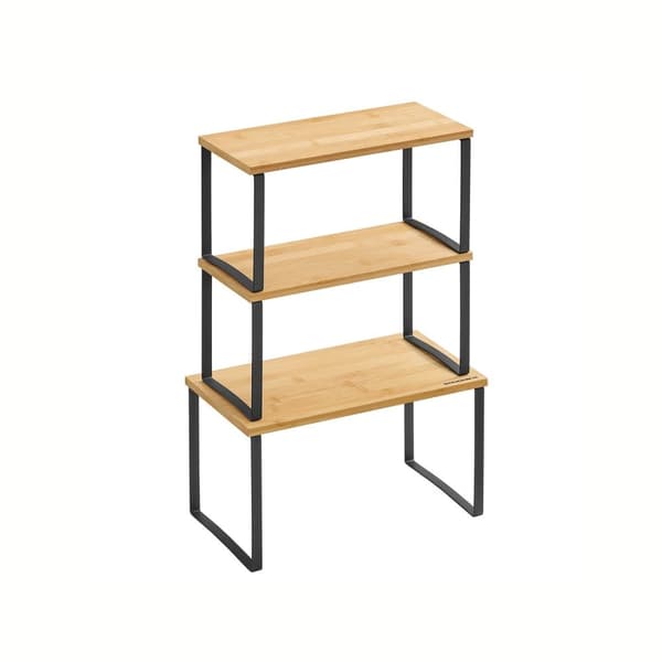 Rootz 3-lags krydderihyldesæt - Metal Bambus Organizer - Vægmonterede hylder - 19 cm x 35 cm x 18 cm - 15 cm x 33 cm x 16 cm, 2,1 kg, 7,5 kg Kapacitet