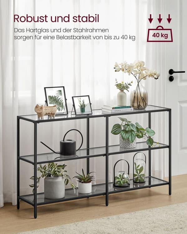 Rootz-konsolipöytä - sisääntulopöytä - nykyaikainen pöytä - karkaistu lasi - teräsrunko - 30 cm x 130 cm x 73 cm - muste musta liuskeenharmaa