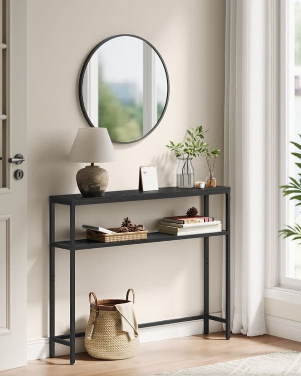 Rootz Konsolbord - Skænk - Entrébord - Spånplade og stål - 20 cm x 100 cm x 80 cm - Antracitgrå og blæksort